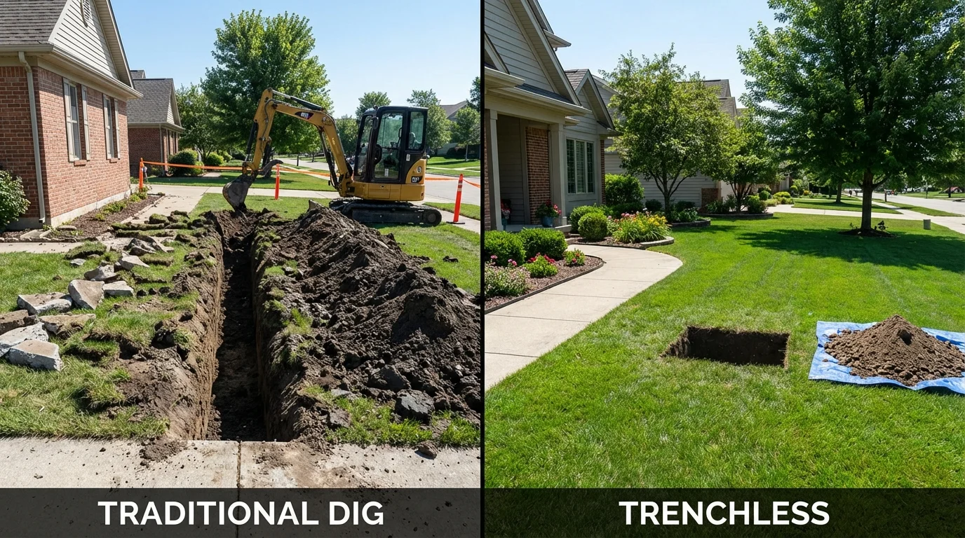 Trenchless sewer repair with minimal yard damage versus traditional excavation in Henderson, NV